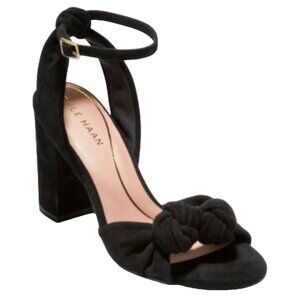 Cole Haan Womens 10.5 B  Black Kaycee Knotted Block Heel Dress Sandals Suede